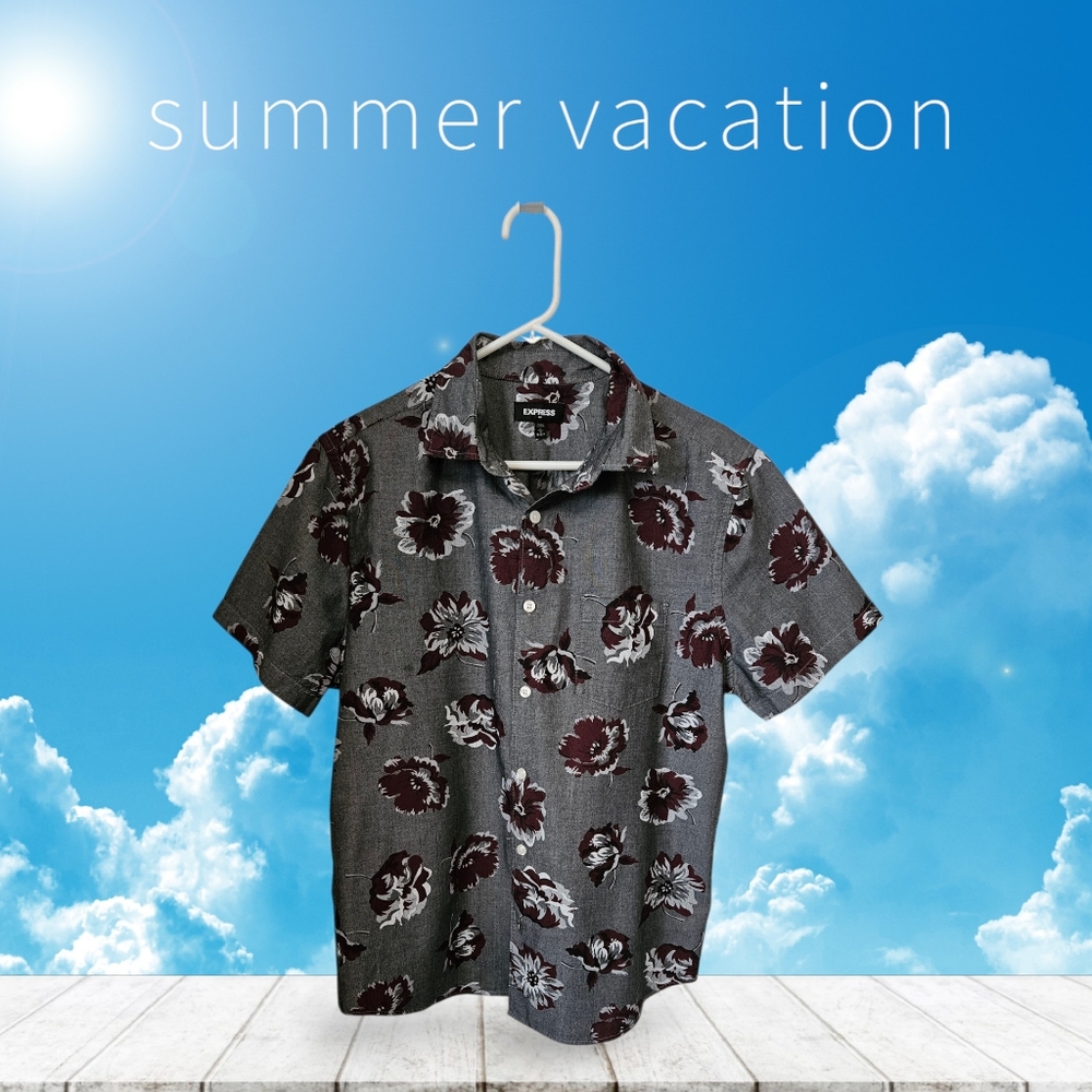 Express Men's Chambray Graphic Floral Shirt